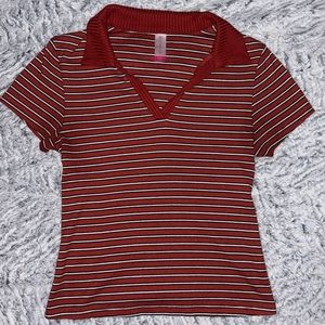 No Boundaries Short Sleeves Striped V Neck Collared Shirt